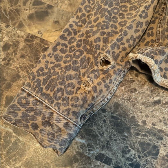 Free People Cropped Leopard Jean Jacket Ripped Size S - Picture 10 of 14